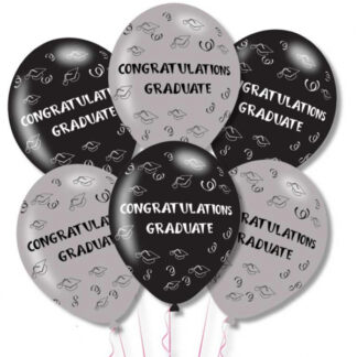 Graduation Grey/Black Congrats Graduate Balloons - 11" Latex (6ct)