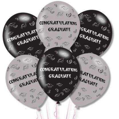 Graduation Grey/Black Congrats Graduate Balloons - 11" Latex (6ct)