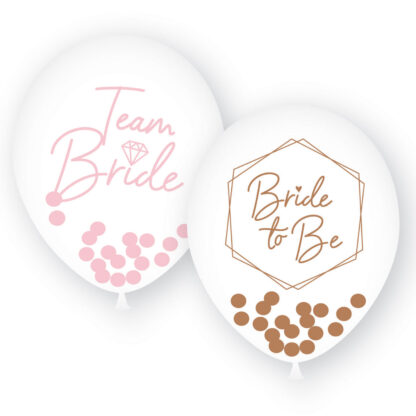 Team Bride 1 Colour Print Latex Balloons With Confetti Filling - 11" Latex (6ct)