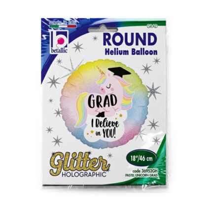Graduation Glitter Pastel Unicorn Grad Balloon - 18" Foil