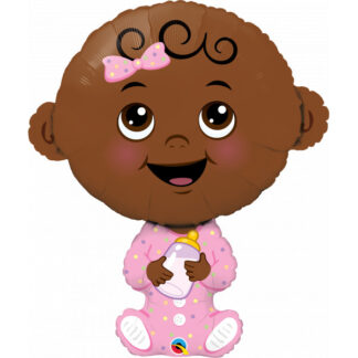 Dark Skin Tone Baby Girl Shape Balloon -  38" Foil EOL
