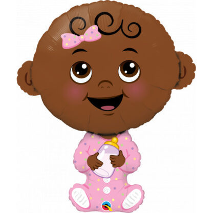 Dark Skin Tone Baby Girl Shape Balloon -  38" Foil EOL