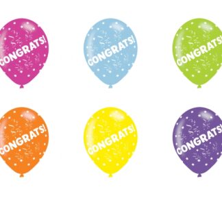 Congrats Assorted Colours Balloons - 11" Latex (6ct)