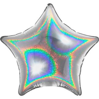 Silver Glitter Holographic Star Balloon - 4" Foil