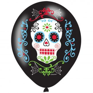 Halloween Day of the Dead Latex 4 Colour Balloons 11"/27cm - 1 PKG/6