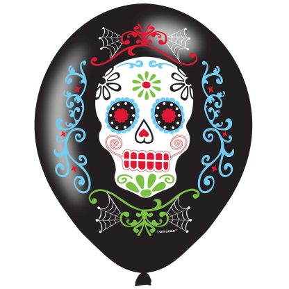 Halloween Day of the Dead Latex 4 Colour Balloons 11"/27cm - 1 PKG/6