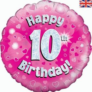 Pink Holographic Happy 10th Birthday Balloon - 18" Foil