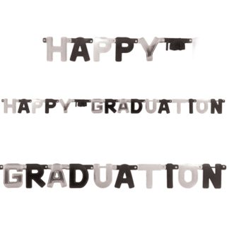 Black & Silver Happy Graduation Foil Letter Banners 2.52m x 20cm - 1(pc)