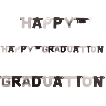 Black & Silver Happy Graduation Foil Letter Banners 2.52m x 20cm - 1(pc)