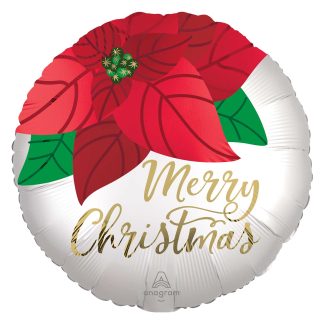Poinsettia Merry Christmas Satin Balloon - Foil 18"