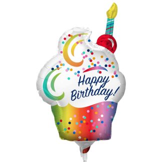 Mini Rainbow Ombre Cupcake Happy Birthday Balloon  - Foil 14"