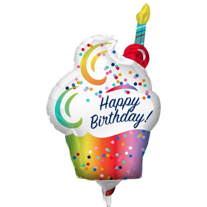 Mini Rainbow Ombre Cupcake Happy Birthday Balloon  - Foil 14"