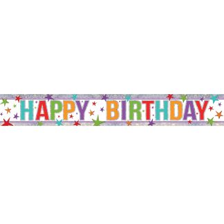 Multi Colour Happy Birthday Holographic Foil Banners 2.7m - 6 PC