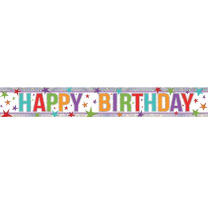 Multi Colour Happy Birthday Holographic Foil Banners 2.7m - 6 PC