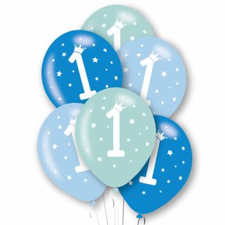 Age 1 Blue Tone Mix Latex Balloons 11"/27.5cm - 1 PKG/6