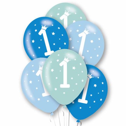 Age 1 Blue Tone Mix Latex Balloons 11"/27.5cm - 1 PKG/6