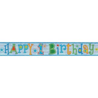 Happy 1st Birthday Boy Holographic Foil Banners 2.7m - 6 PC