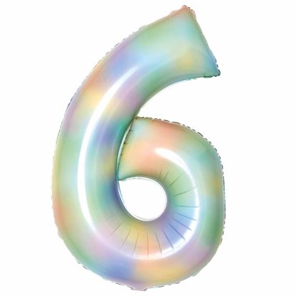 Pastel Rainbow Number 6  Balloon - 34" Foil