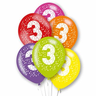 Age 3 Primary Mix Latex Balloons 11"/27.5cm - 1 PKG/6