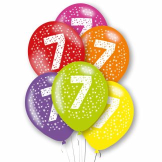 Age 7 Primary Mix Latex Balloons 11"/27.5cm - 1PKG/6