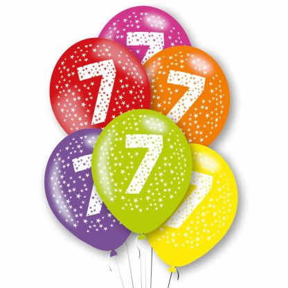 Age 7 Primary Mix Latex Balloons 11"/27.5cm - 1PKG/6