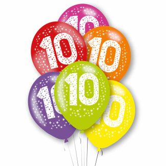 Age 10 Primary Mix Latex Balloons 11"/27.5cm - 1 PKG/6