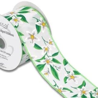 Eleganza Wired Edge Floral Pattern White 63mm x 9.1m Design No.412- 1ct