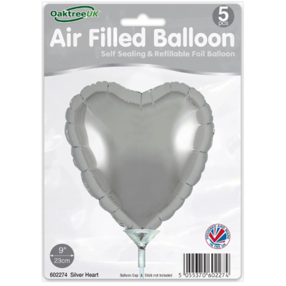 Silver Heart 9" Packaged Self Sealing  x 5pcs