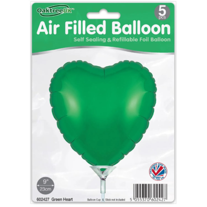 Green Heart 9" Packaged Self Sealing x 5pcs