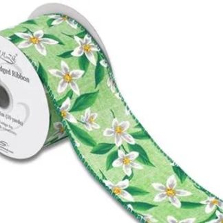 Eleganza Wired Edge Floral Pattern Green/White 63mm x 9.1m Design No.412- 1ct