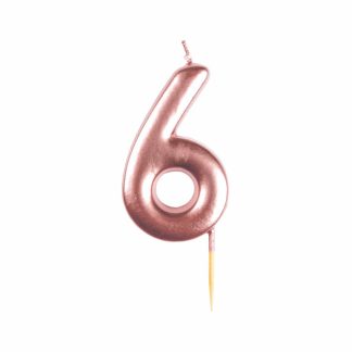 #6 Metallic Rose Gold Finish Numerical Candle (6cm) - 1 PC