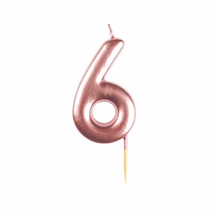 #6 Metallic Rose Gold Finish Numerical Candle (6cm) - 1 PC