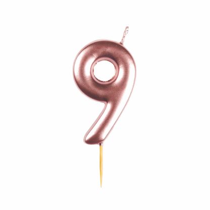 #9 Metallic Rose Gold Finish Numerical Candle (6cm) - 1 PC