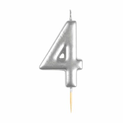 #4 Metallic Silver Finish Numerical Candle (6cm) - 1 PC