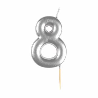 #8 Metallic Silver Finish Numerical Candle (6cm) - 1 PC