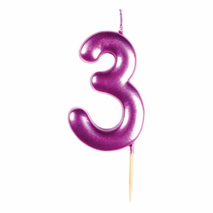 #3 Metallic Pink Finish Numerical Candle (6cm) - 1 PC