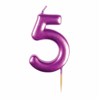 #5 Metallic Pink Finish Numerical Candle (6cm) - 1 PC