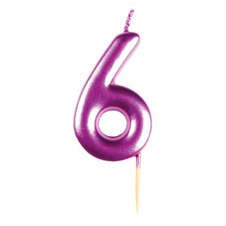 #6 Metallic Pink Finish Numerical Candle (6cm) - 1 PC