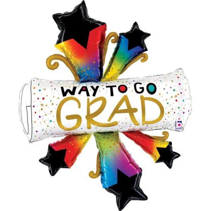 Bursting Stars Grad WAY TO GO Shape Graduation Balloon - Foil 47" / 107cm - Image 2