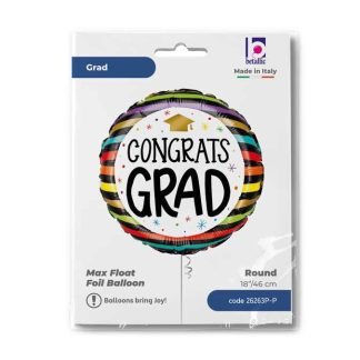Congrats Grad Colorful Stripes Graduation Balloon - Foil 18"/45cm packaged