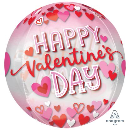 Happy Valentine's Day Pink & Red Hearts Orbz Balloons - 15"/38cm x 16"/40cm