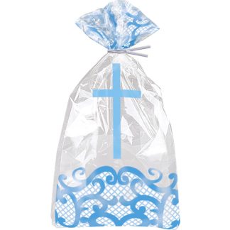Fancy Blue Cross Cello Bags 11" X 5"  - (20ct)