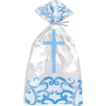 Fancy Blue Cross Cello Bags 11" X 5"  - (20ct)