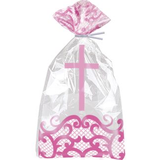 Fancy Pink Cross Cello Bags 11" X 5"  - (20ct)