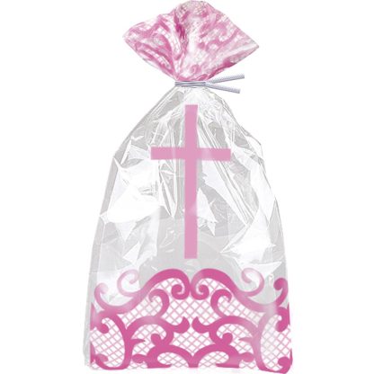 Fancy Pink Cross Cello Bags 11" X 5"  - (20ct)