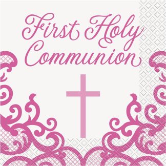 Communion Pink Cross Lunch Napkins 16pack  - (1ct)