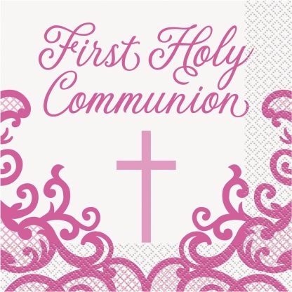 Communion Pink Cross Lunch Napkins 16pack  - (1ct)