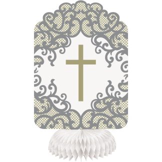 8" Fancy Gold Cross Honeycomb Table Centrepiece - 3Pk