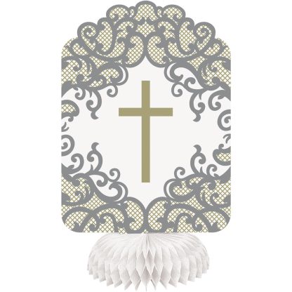 8" Fancy Gold Cross Honeycomb Table Centrepiece - 3Pk