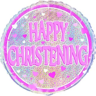 Pink Christening Holographic Round Balloon - 18" Foil